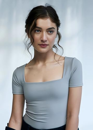 Image of SIGHTBOMB SOFTLINE SQUARE NECK DOUBLE LAYER SHORT SLEEVE MICROFIBER CUDDLE TEE AFFORD LUX EDITION FEATHER TOUCH TOP FOR WOMEN