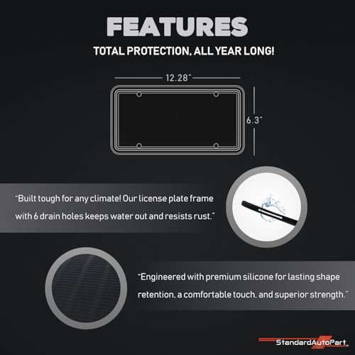 Image of Premium Black Silicone License Plate Frame - 1 Piece, Rust Proof, Rattle Proof, Weather Proof Universal License Plate Holder for Front /Rear, Street Legal, No Obstruction