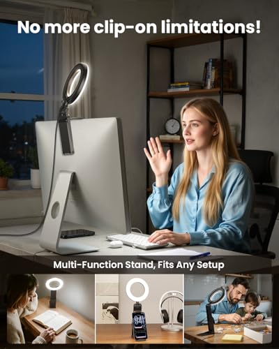 Evershop Ring Light for Laptop Desk Clip On,Small Computer Video Conference Lighting with Stand for Phone/Webcam/Monitor,5