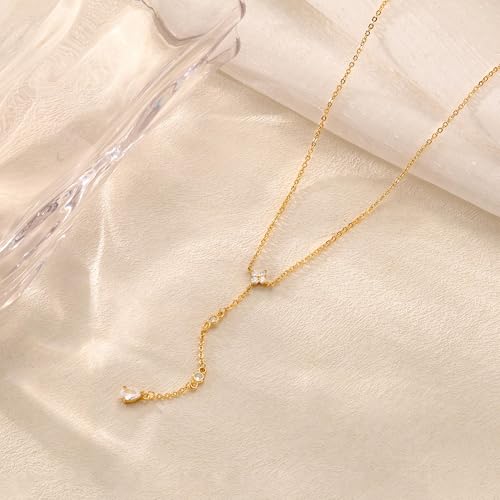 Image of CHESKY Long Necklaces for Women, 14k Gold Plated /Streling Silver Lariat Necklace Dainty Statement Prom Necklace Rosary Cross Sun Drop Pendant Dangle Necklace Gold Prom Jewelry for Women Gifts