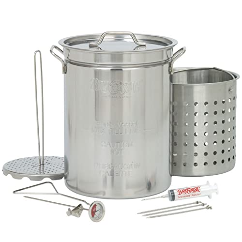 Bayou Classic 1118 32-qt Stainless Turkey Fryer Features Vented Lid Perforated Poultry Rack 12-in Stainless Fry Thermometer 2-oz Seasoning Injector