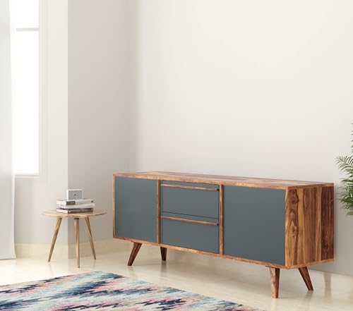 Image of SHIKHA WOOD CRAFT Solid Sheesham Wood Sideboard Cabinet with 2 Doors & 2 Drawers Storage | Wooden Kitchen Cabinet, Crockery Unit, Dining Room Organizer, Living Room Storage Furniture (Natural Finish)