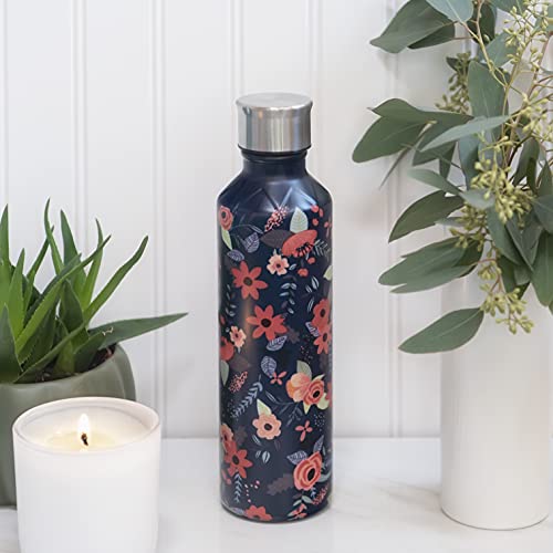 Studio Oh! Ocs Designs Insulated Stainless-Steel Water Bottle - 17-Ounces - Secret Garden Triangle Shoulder Bottle In Navy - Vacuum Seal Keeps Liquids Cold Up To 24 Hours - Bpa-Free #TOP3