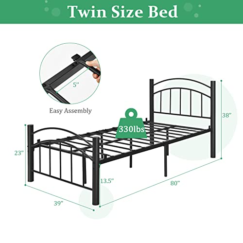 Giantex Metal Bed Frame, Modern Platform Bed With Headboard And Footboard, Heavy-Duty Steel Slat Support Mattress Foundation, Noise Free, Easy Assembly, No Box Spring Needed Frame (Twin Size, Black) #TOP5