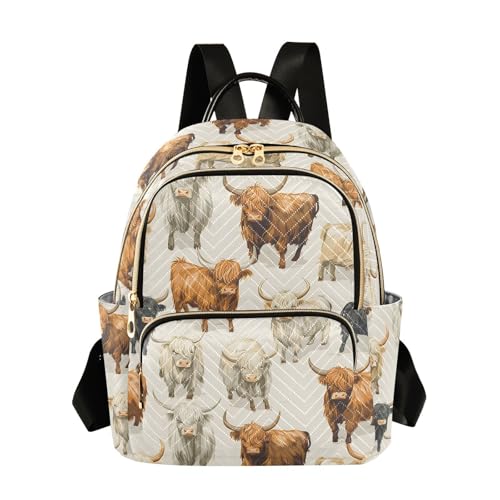 Image of ALAZA Color Highland Cow Animal Women Backpack Purse Ladies Fashion Shoulder Bag Daypack Travel Bag 7.5L