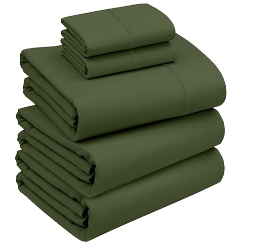RUVANTI 100% Cotton Split King Sheets Sets for Adjustable Bed, 5 PCs, Soft & Breathable Percale Weave Bedding, Deep Pocket 16", Hotel Standard, Crisp Cool Feel & Durable, Dyed Sheet, Chive