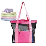 Bolsa de malla | Bolsa de mano a prueba de - Bolsas de playa plegables de malla para mujer, bolsa de hombro para mujer, bolsa de piscina ligera para exteriores, hot pink, Refer to description