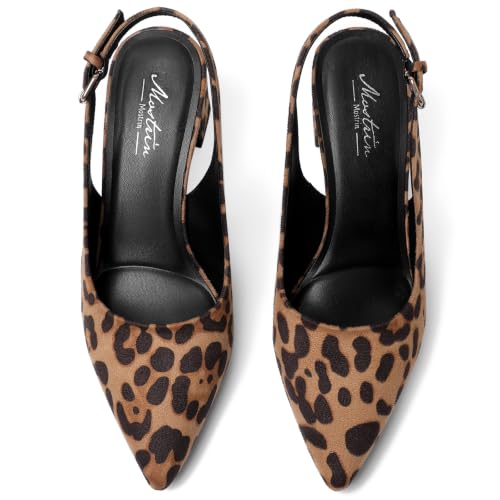 Image of Mostrin Kitten Heels for Women Pointed Toe Pumps Patent Leather Low Heel Slingback Heels with Buckle Dress Shoes for Dating Party Working