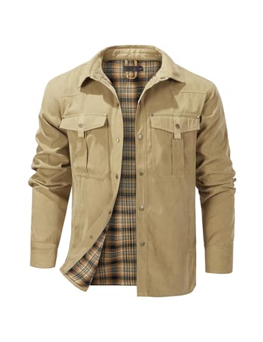 Image of Haellun Men's Flannel Lined Shacket Long Sleeve Plaid Western Cowboy Snap Button Down Shirts Jackets with Pockets