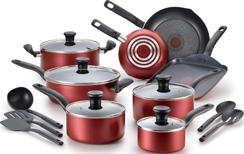 T-fal Initiatives Nonstick Cookware Set 18 Piece, Oven Broil...