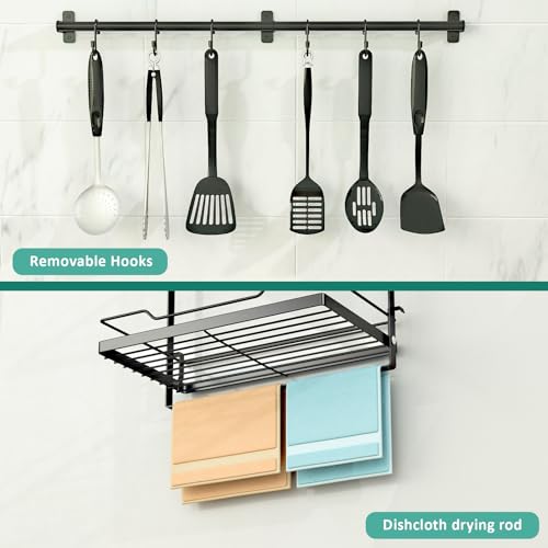NADAMOO Kitchen Utensil Hanger and Spice Rack with Towel Rack Holder，Wall Mount Space Saving Metal Storage Organizer for Pantry, Countertop, Bathroom - Thumbnail 4