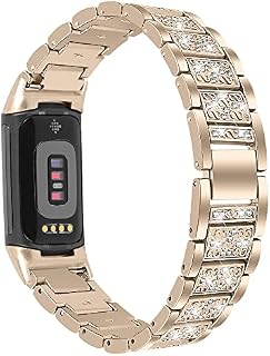AISPORTS Compatible with Fitbit Charge 5 Strap for Women, Crystal Bling Glitter Diamonds Rhinestones Jewelry Metal Adjustable Wristband Bracelet Replacement Strap for Fitbit Charge 5 Activity Tracker
