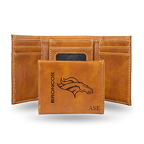 Rico Industries NFL Football Denver Broncos Brown Personalized-Custom Laser Engraved Tri-fold Wallet - Slim Wallet