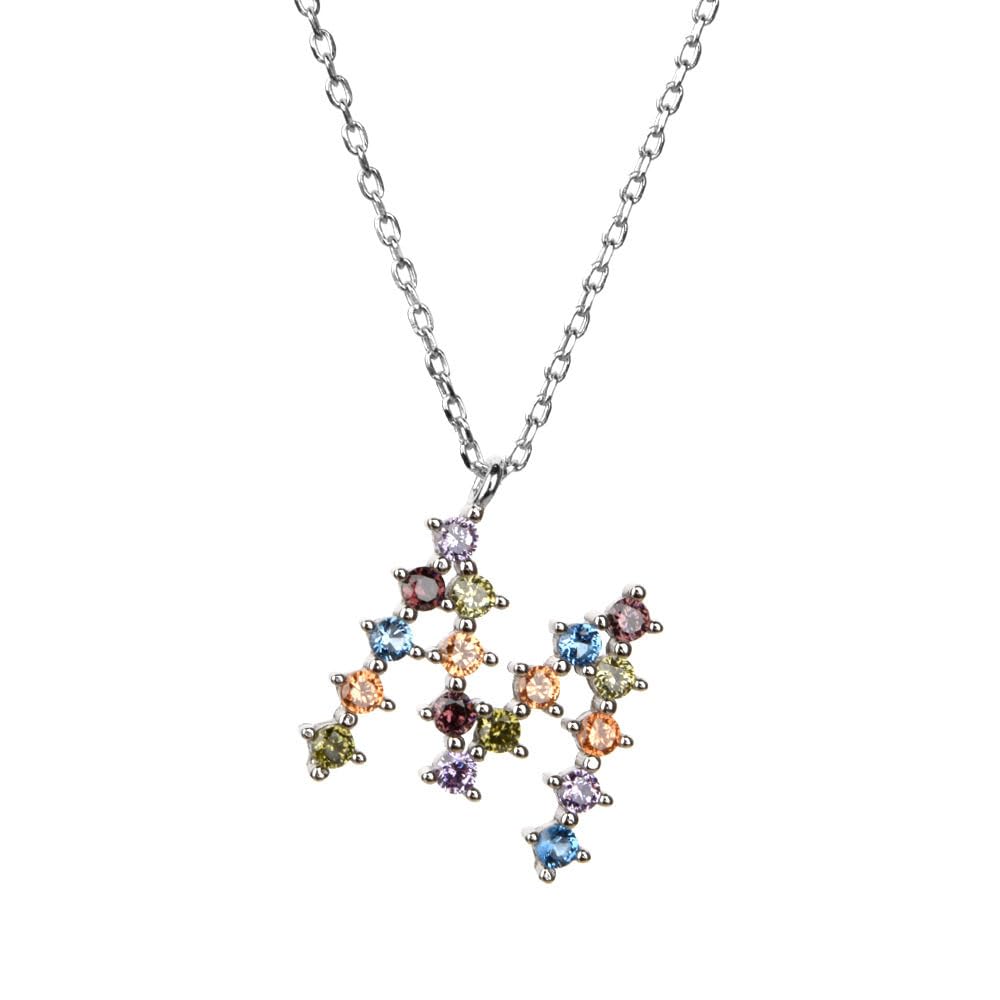 Necklace Geburtstagsbrief M anfängliche Halskette, Alphabet Halskette Buntes Zirkonia-Initialen Name Choker Dainty Chain Halskette für Frauen Lady Girl, 38-45 cm Jewelry