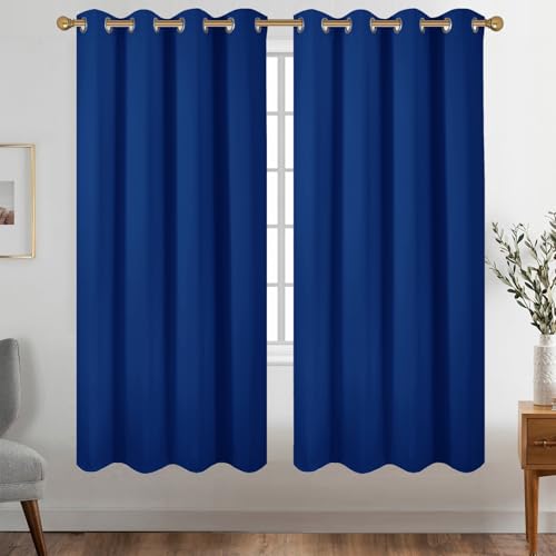 Diraysid Royal Blue Grommet Blackout Curtains for Bedroom Thermal Insulated Room Darkening Curtains Drapes, 52 x 72 inch, 2 Panels