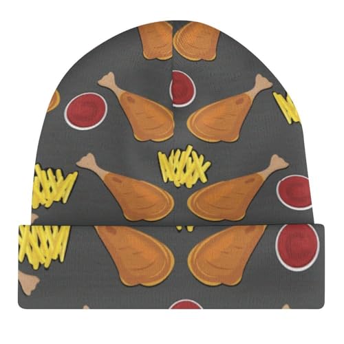 Fried Chicken Legs Pattern Kids Beanie Hat for for Girls Boys Children Cap Winter Knitted Chemo Cancer Headwear Accessories Gifts Decoration Black4