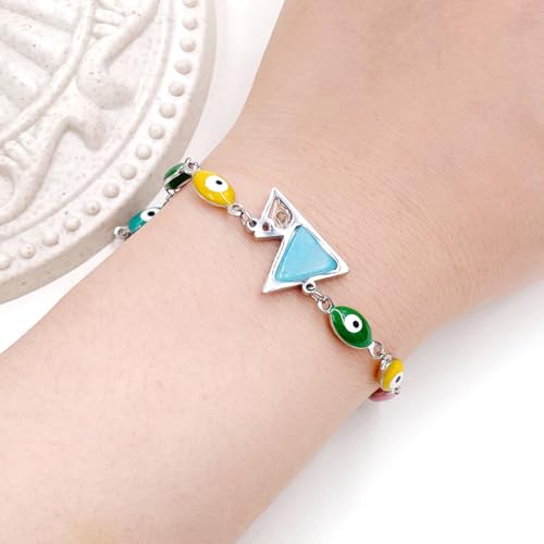 Image of Multi-color Evil Eye Bracelet, Round Star /Triangle /Heart /Round Mountain Faith Seed Charm Adjustable Jewelry for ladies Religious Gifts