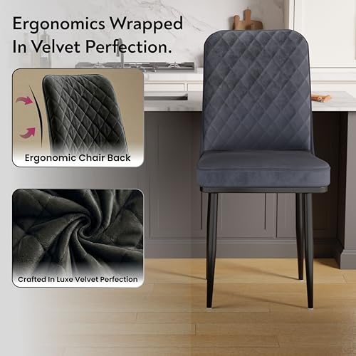 Image of IKON Premium Velvet Dining Chair with Cushioned Seat & Metal Legs | Premium Accent Chair for Living Room, Bedroom & Balcony | D.I.Y (Slate Grey)