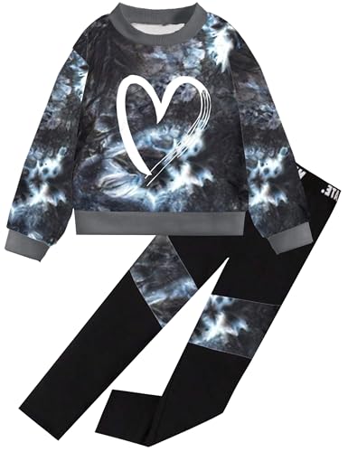 Girls 2 Piece Outfits Toddler Girl Clothes Tie Dye Sweatsuits Long Sleeve Pullover Sweatshirt Sweatpants Athletic Tracksuits Causal Kids Clothing Sets Fall Winter Fashion Jogging Lounge Gray 4T-5T