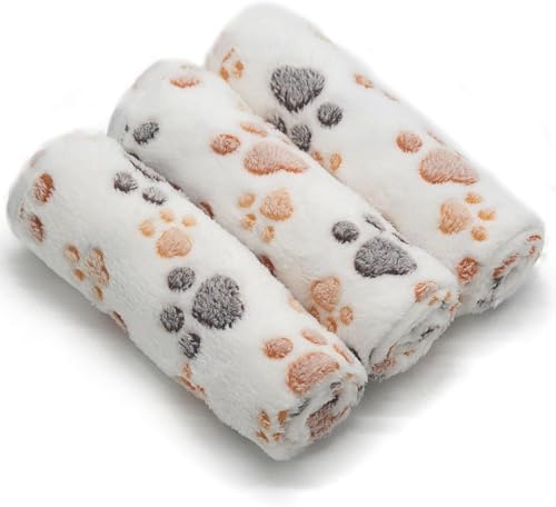 Image of 1 Pack 3 Small Puppy Blankets Super Soft Warm Sleep Mat Fluffy Premium Fleece Pet Blanket Flannel Throw for Dog Puppy Cat - White Paw Print Small(23 inchx15 inch)