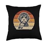 Retro Goldendoodle Iced Coffee Funny Doodle Dog Mom Sunset Throw Pillow