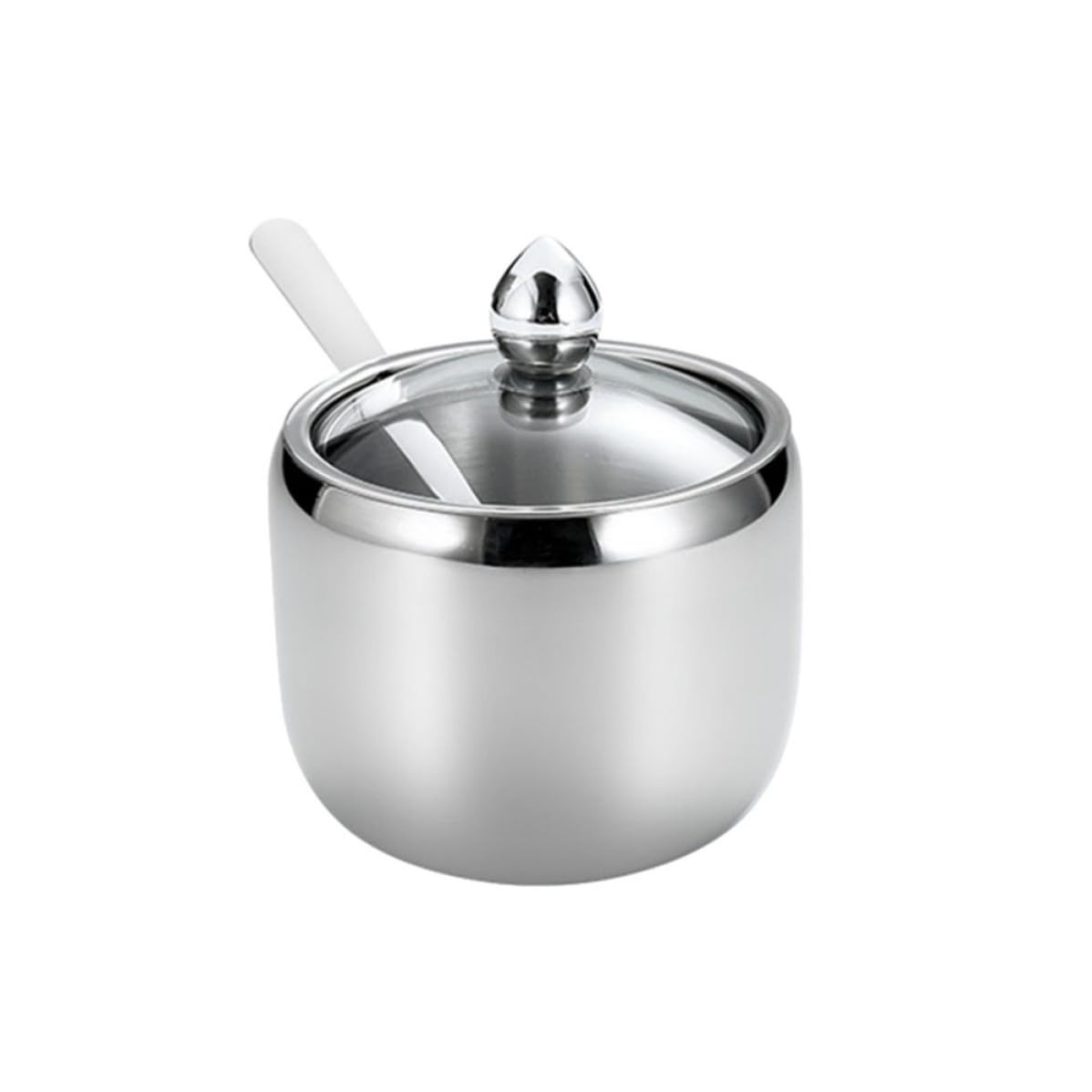 Didiseaon Set di 3 Barattoli per Condimenti in Acciaio Inossidabile e Vetro con Base Moderna, Accessorio per Conservazione Alimenti, per Cucina e Feste del Tè