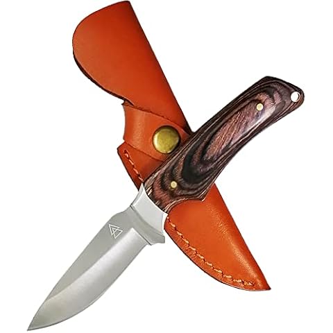 Skinning EDC Field Hunting Knife KRATOS ZFS2 Blade Fixed Full Tang 7.5" Stainless Steel, Leather Sheath Holster Included Cover