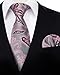 HISDERN Paisley Extra Long Tie for Men Classic Pink Ties and Pocket Square Formal Big and Tall Men Necktie with Handkerchief for Wedding Party