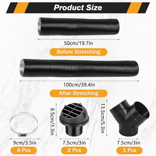 Spetsbst Diesel Standheizung Zubehör 75mm Y-Rohr-Set Auto-Heizungsschlauch Heizung Rohr Warmluftauslass Entlüftungsschlauch Clips Set Standheizung Zubehör Luftauslassset