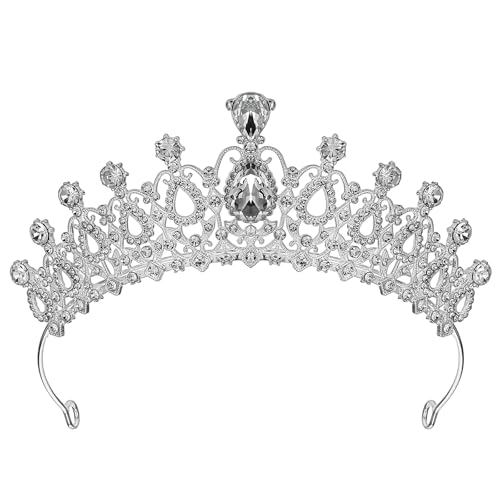 Heclia Tiara de corona de cristal plateado para mujer, corona de diamantes de imitación para novia, boda, cumpleaños, graduación, reina, diadema de aleación, accesorios para el cabello para mujer