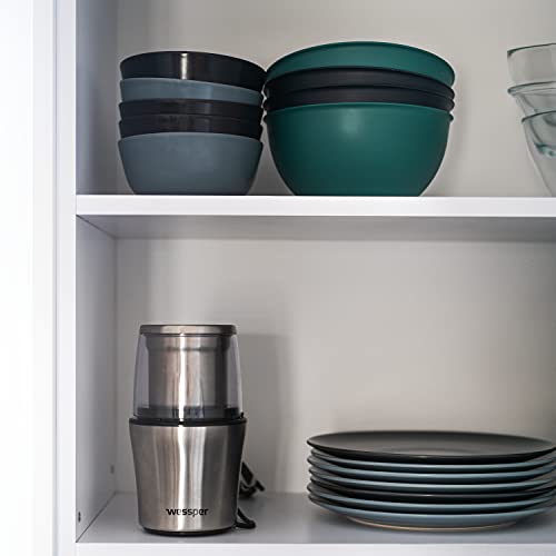 Wessper Gewürz und Kaffee Mühle MINIMILL mit 2 x 70g Edelstahlbehälter, Schlagmesser & Spezialmesser für Kaffeebohnen… – Bild 6