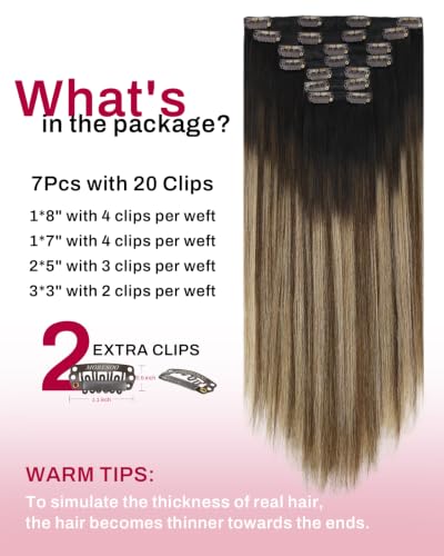 Image of Moresoo Clip in Black to Mocha Blonde Hair Extensions Long Thick 24in 150g