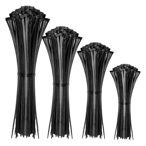 400 Pieces 4 x 100 mm, 4 x 100 mm, 4 x 150 mm, 4 x 200 mm & 4 x 250 mm, UV Resistant, Heat and Moisture Resistant Durab