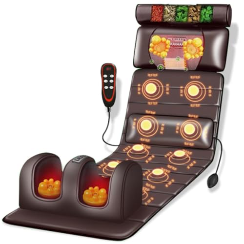 Alfombrilla de masaje de cuerpo completo con almohadillas térmicas, almohadilla masajeadora de espalda portátil para relajación de cuello y músculo, almohadas ajustables, diseño plegable