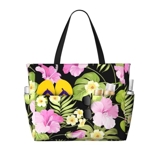 Grand sac de plage sac à bandoulière femme fourre-tout jungle rose