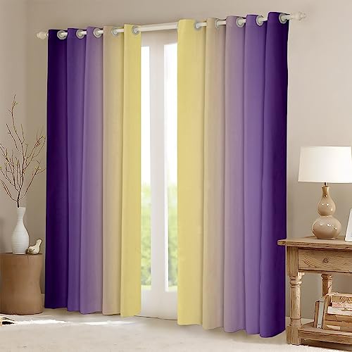 Purple and Yellow Darkening Drapes Gradient Style Curtains for Bedroom Living Room For Kids Women Men Ombre 30%-50% Blackout Curtains Geometric Window Treatments W52*L63 - Image 2