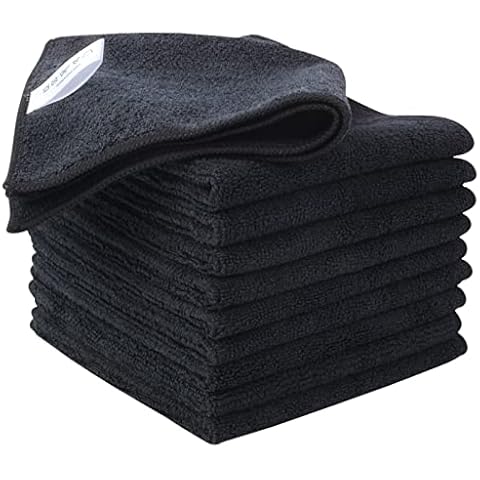 KinHwa Microfibre Cleaning Cloth Reusable Dish Cloths Super Absorbent and Lint Free Cleaning Towels for House, Kitchen, Car 32 x 32 cm Pack of 10 Black Cover