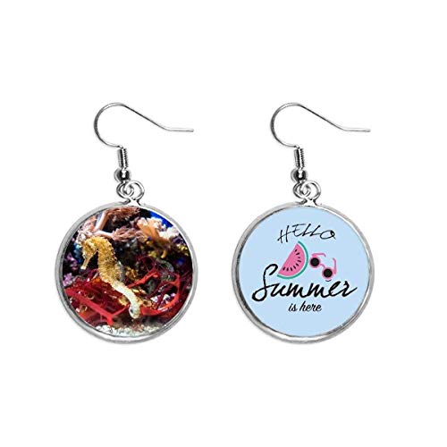 Pendientes de sandía y mar azul con diseño de hipocampo para el verano
