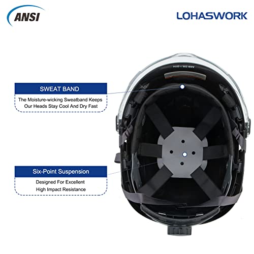 Lohaswork Safety Hard Hat With Visor - Ansi Z89.1 Approved Abs Adjustable Vented Helmet - 6-Point Suspension,Construction Work Hardhats (A91 Black+Clear Visor+Earmuff) #TOP5