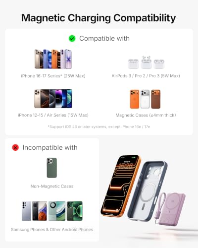 Image of INIU Slimmest Power Bank for MagSafe, 10000mAh Qi2.2 Certified 25W Wireless & 45W Wired USB C Fast Charging Portable Charger, Flight-Safe Travel Phone Magnetic Battery Pack for iPhone etc, Purple