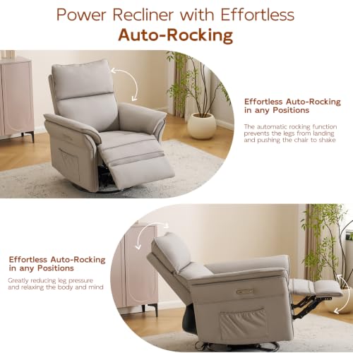 Image of Swivel Rocker Recliner with Auto Rocking,Power Recliner Nursery Chair with Massage and Heat,Glider Recliner Nursery Chair for Living Room,Grey