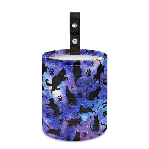 Image of Galaxy Black Cat Car Trash Bag, Car Trash Can - Cute, Portable, Collapsible for Back Seat, Floor, or Hanging Headrest Waste Basket Car Garbage Accessory