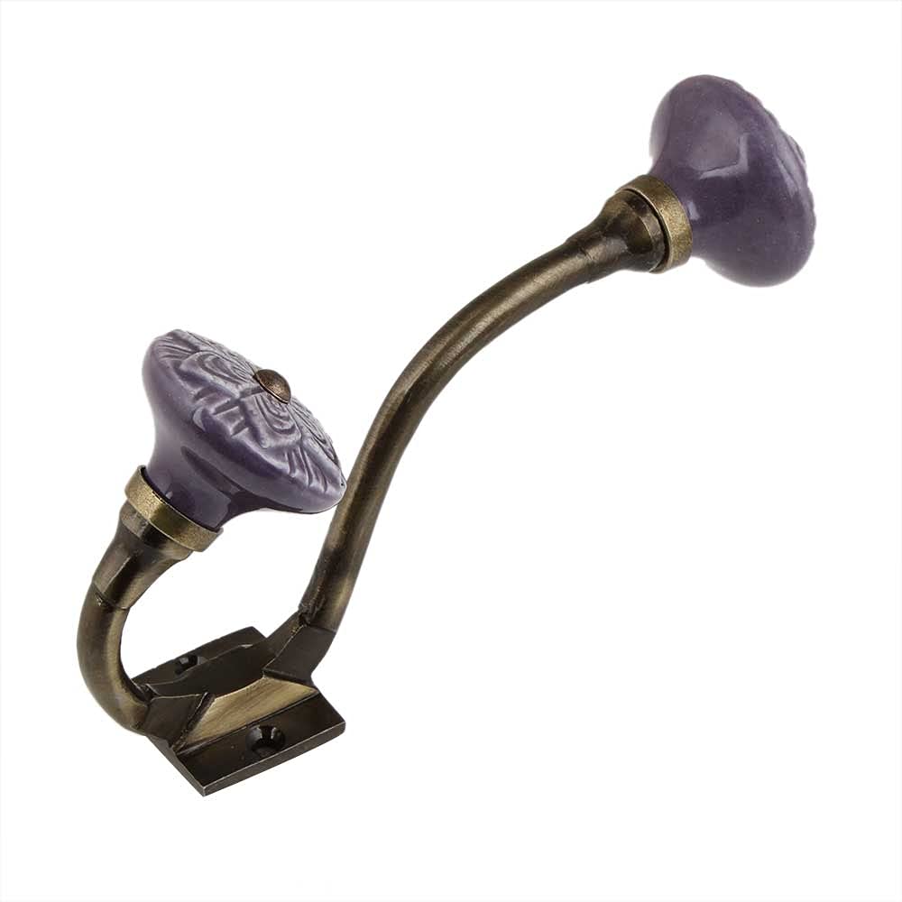 Indian-Shelf Ceramic Wall Hangers- Purple Wall Hooks- Wheel Wall Hangings- Bathroom Cloth Hook- Home Sweet Home Key Holder- Hanger for Wardrobe- Cloth Hanger- Door Hanger- Robe Hooks- 6 Pack [6.5"]