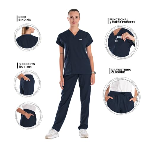 Gommages professionnels et uniformes médicaux doux extensible bleu marine M