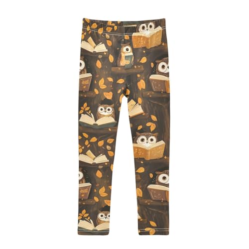 Cartoon Owl Book Print Girls Leggings Soft Stretch Workout Yoga Dance Pants for Kids Casual Tights