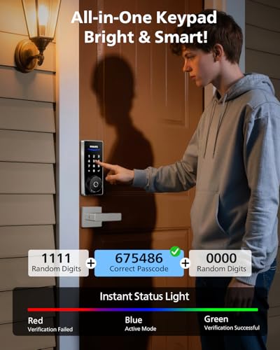 Image of Philips Wi-Fi Smart Lock with Handles, Built-in WiFi Keyless Entry Front Door Lock Set, Keypad Deadbolt with Handle, App Fingerprint Code Unlock, Auto Locking, Remote Control & Voice Unlock, Nickel