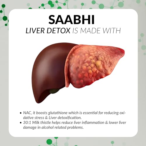 Image of SAABHI Liver Detox Supplement with Milk Thistle (80% Silymarine) , N-Acetyl Cysteine 120 mg & Dandelion | Supports Body Detox, Digestion & Energy - Fatty Liver Care | Advanced Liver Support, Cleansing and Detox | 60 Veg Capsules