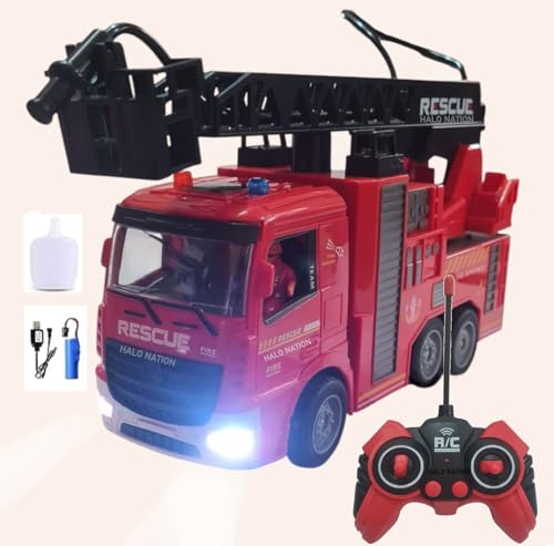 Image of HALO NATION 6 Channel Remote Control Fire Ladder RC Fire Engine Truck with Head Light & Music, Real Water Spray Fire Fighter Truck for Kids