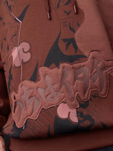 Image of The Souled Store Naruto Shippuden: Itachi's Story Men and Boys Full Sleeves Hooded Neck Brown Graphic Printed Cotton Blend Pullover Oversized Hoodies