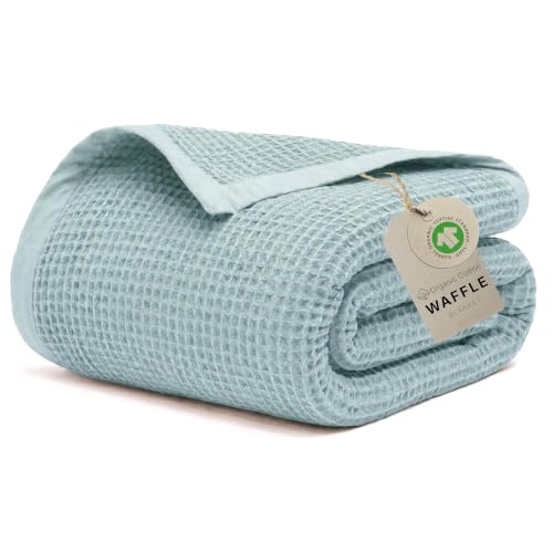 Image of GOTS Certified 108 inchX90 inch King 100% Organic Cotton Waffle Blanket-Silver Blue | Premium Waffle Blankets & Throws for Bed, Throw Blanket for Couch, Modern & Cozy Blanket, All Season, Comfy and Soft Blankets